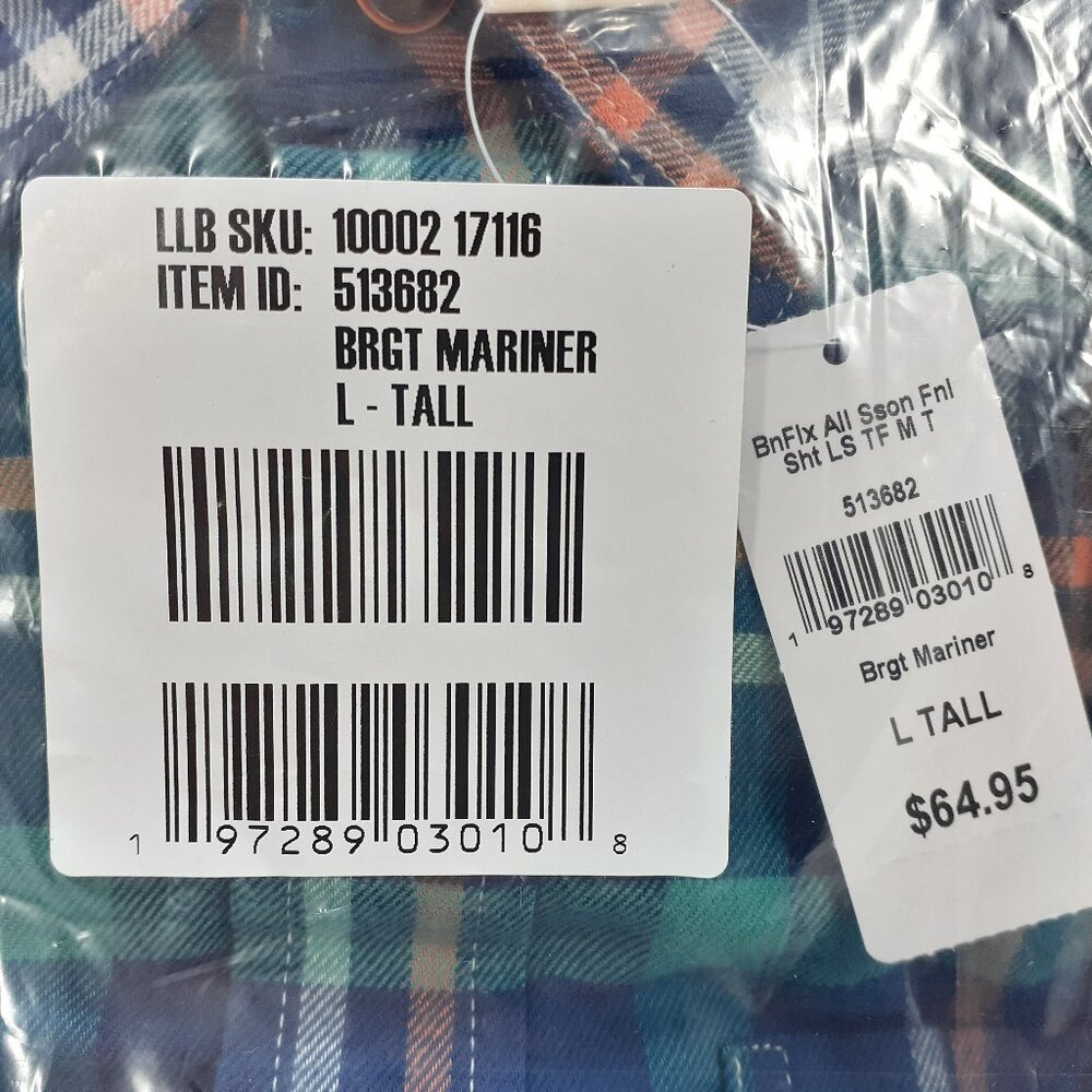 LL Bean Flannel Shirt Mens Long Sleeve L Tall Plaid Traditional Fit NWT Sealed - Picture 5 of 12